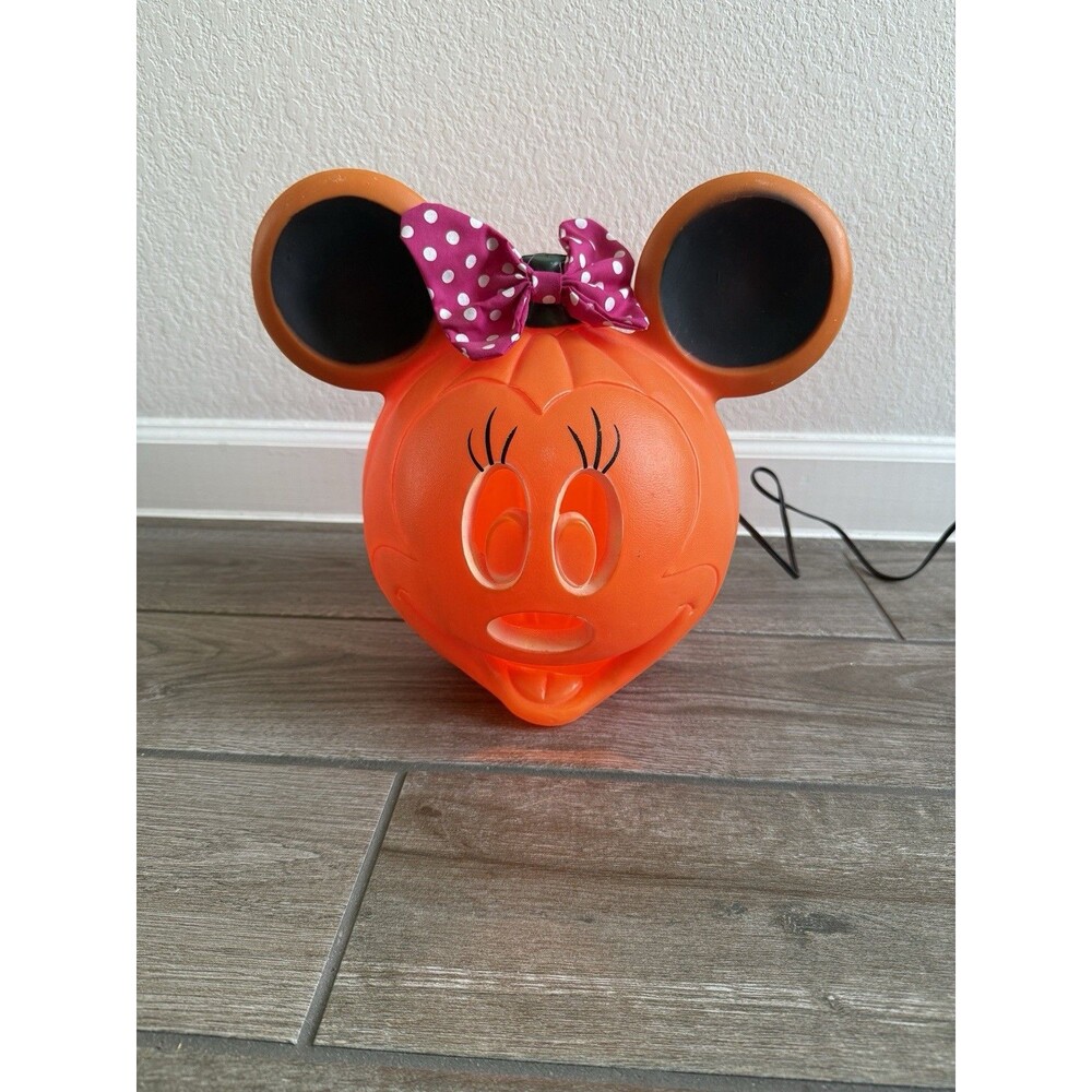 Halloween Disney Minnie Mouse Light Up Jack O Lantern Pumpkin 11" Working